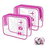 2 Stück Kulturtasche Transparent Set, Rosa Flugzeug PVC Kosmetiktasche, wasserdicht Make-up Tasche, Kosmetikbeutel durchsichtig Reise für Männer, Frauen, Kinder, Familie