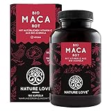 NATURE LOVE® Bio Maca Rot - 180 Kapseln - 3000mg pro Tagesdosis (entspricht 12.000mg Maca Wurzel) - Mit natürlichem Vitamin C - Zertifiziert Bio, hochdosiert, vegan, in Deutschland produziert
