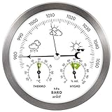 Wetterstation analog aus Edelstahl mit Barometer, Thermometer und Hygrometer für innen und außen