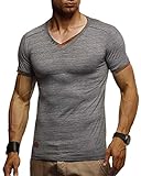 Leif Nelson Herren Sommer T-Shirt V-Ausschnitt Slim Fit Baumwolle-Anteil Moderner Männer T-Shirt V-Neck Hoodie-Sweatshirt Kurzarm lang LN1355 Anthrazit Small