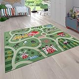 Paco Home Kinder-Teppich Für Kinderzimmer, Spiel-Teppich Mit Landschaft und Pferden, In Grün, Grösse:140x200 cm