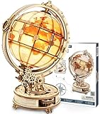 RoWood 3D Puzzle Holz Leuchtender Globus Modellbau mit LED, DIY 3D Holzpuzzle Weltkugel Modellbausatz Bastelsets für Erwachsene, Bastelset Geschenk zum Geburtstag/W