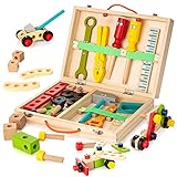 KIDWILL Holzwerkzeug, werkzeugkoffer Werkzeugkasten, Kinder Geschenke, mit bunten Holzteile, Kreatives DIY Lernspielzeug Spielzeug ab 3 Jahre, Kinderspielzeug ab 2 Jahre, 3 4 5 6 7 8 Jahre