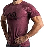 Herren Fitness T-Shirt meliert - Männer Kurzarm Shirt für Gym & Training - Passform Slim-Fit, lang mit Rundhals, Bordeaux, L