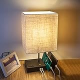 SURFLINE Nachttischlampe Tischlampe Vintage Tischlampe Wohnzimmer mit 2 USB-Ladeanschlüssen / 2 praktischen Telefonständern/Lampenschirm aus Stoff für Schlafzimmer Wohnzimmer Lesetisch
