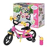 BABY born Fahrrad - Pinkes Puppenfahrrad für 43 cm Puppen mit gelben Schutzblechen, beweglichen Rädern mit Stollenprofil, Gurtsystem, Hupe, Blinklicht und Trinkflasche, 830024, Zapf Creation