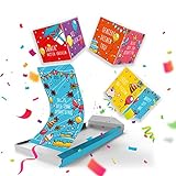 «Boom Karte!» - Geburtstag Explosion Karte mit Konfetti (3 cubes). Explodierende Konfetti Karte mit Wow-Effekt - Überraschung für Mann, Frau, Kollegen, Familie, Kinder.