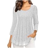 sonderangebote Restposten Glitzer Oberteile Damen 3/4 Arm Tunika Pailletten Shirt Einfarbig Elegant Longtops Mode Lässiges Blusentop Festliches Longshirt Sommer Basic Tops Business Hemdb