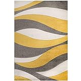 The Rug House Rio Moderner Teppich mit Wellen-Muster für das Wohnzimmer in Ocker- und Gelb- 120cm x 170cm