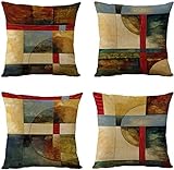 EMPO 4 x Kissenbezüge, geometrisch, Vintage-Stil, 45,7 x 45,7 cm, für Wohnzimmer, Couch und Bett (geometrisch)