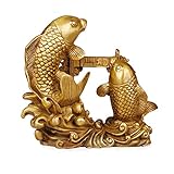 ABOVEHILL Feng Shui-Ornamente Der doppelte Karpfen, der über das Drachentor springt, Messing-Dekoration, Geschenk, chinesische Arowana-Goldfisch-Statue, die Reichtum und viel Glück anzieht,M