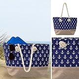 Strandtasche maritim Shoppingbag | Canvas 50x36cm blau weiß Ankerdesign| Henkeltasche Shopper Umhängetasche (1 x Strandtasche blau Anker)