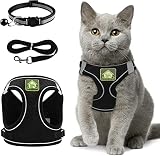Verstellbares Katzengeschirr Ausbruchsicher, Verstellbares Katzen Geschirr Mit Leine, Weichem Innenfutter Und Atmungsaktivem Mesh, Reflektierend Geschirr Set Für Outdoor Training Gehen, M (Schwarz)