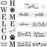 27 PCS Welcome Sign Schablonen Set Wiederverwendbare Saisonale Buchstaben Word Sign Kunststoff Zeichenvorlagen zum Malen auf Holz für Haustür, Veranda oder Außeneinrichtung
