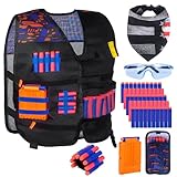 Tactical Vest Kinder Nerf Weste Set for Nerf N Strike Elite Series, Nerf Zubehör mit Magazine Clips Quick Recharge, Bullets Darts Recharge, Wrist Bands, Schutzbrillen, Halstuch für Jungen M