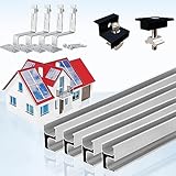 Warmfay Solar Halterung Ziegeldach Set für 2 Module, Upgrade 300MM Aluprofil und Photovoltaik Dachhaken, Solarmodul Halterung Ziegeldach Schwarz Einstellbare Klemmen für Modul Dicke 30-35