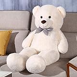 FSN Riesen Teddybär Kuschelbär 120cm groß Plüschbär mit Schleife (Weiß)