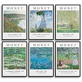 MONOKO® Stilvolles Bilder Set | Monet Poster Vintage Kunstdruck | Wohnzimmer Wandbilder 6x A4 ohne Rahmen