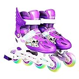 Fndjfjf Inline-Skates Mit Schutzausrüstung + Helm + Werkzeugen, Verstellbaren Rollschuhen Mit Leuchtenden Rädern, Lustigen Beleuchteten Rollschuhen Für Kinder Und Erwachsene,Purple All Flash,M