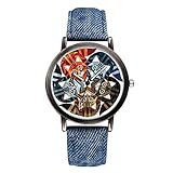 OUMIFA Modische Armbanduhr für Damen, niedliche Cartoon-Katze, Lederarmbanduhr, Analog, Quarz, weibliche Uhr für Frauen und Mädchen (Farbe: Blau)