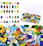 Mogokoyo 300 Stück Mosaiksteine Bunte Glasmosaik zum Basteln Sortierte Blatt Quadratische Dreieck Raute Mosaik Bastelset für DIY Handwerk Deko (Bunt)