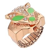 OLIMY Ringuhr for Frauen, Fingeruhr mit aufklappbarem Deckel, Quarz-Ringuhr, kreative Quarz-Fingerringuhren, Größe passt Allen (Color : Green)
