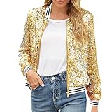 Generisch Winterreitmantel Damen Winter V-Ausschnitt Reißverschluss Patchwork Pailletten Langarm Jacke Schwarzer Winter Mantel Damen (Gold, S)