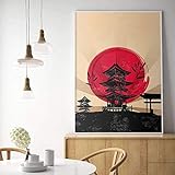 Abstrakte japanische Aquarell-Wandkunst Bushido Kunst Sonnenaufgang Leinwanddruck Bilder Fotografie Malerei Druck Leinwand (kein Rahmen) 40 x 60 cm
