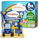 Pumpkin Organics Kindersnack Bio Kichererbsen Sterne mit Mais & Kürbis (8er Pack) Baby Snacks ohne Zusatzstoffe ab dem 12. Monat - allergenfreie² und glutenfreie² Knuspersnacks für Kinder