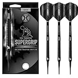 Harrows SUPERGRIP Black Edition 90% Wolfram-Dart-Set mit weicher Spitze. Erhältlich in 16 g, 18 g, 20 g – inklusive Supergrip-Schäften und Supergrip-Flights-18g