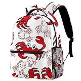 Rucksack mit Cartoon-Motiv, niedliches Krabbenmuster, rot, Schultasche, Reiserucksack für Frauen, Teenager, Mädchen, Jungen