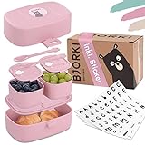 BJORKI® Bento Box für Kinder inkl. GRATIS Namensticker - Auslaufsichere Lunchbox mit Fächern - Nachhaltige Brotdose Kinder für Kindergarten & Schule - Die Jausenbox für unterwegs.