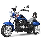 COSTWAY 6V Elektro Motorrad Kinder mit verstellbaren Scheinwerfer, Dreirad Elektromotorrad mit Sound ｜ Hupe ｜ Rückspiegel ｜ Pedale, Geschwindigkeit 2,5-3 km/h (Blau)
