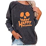 XUNN Damen Pullover Halloween Printed Langarm Sweatshirt Mode Lose Rundhalsausschnitt Pullover Tops