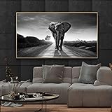 zxianc Tiere Kunst Bilder Schwarz-weiß Afrikanische Wilde Elefanten Leinwand Gemälde An der Wand Kunst Poster Und Drucke Dekoration 60x110cm/23.6”x43.3” Mit Rahmen
