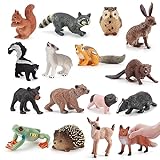 RANJIMA Wald Tierfiguren, 16 Stück Safari Tiere Spielfiguren, Mini Figuren Wald Tiere Figuren Miniatur, Safari Deko für Kinder, Spielzeug ab 3 4 5 6 7 8 jahre Junge für Weihnachten, Wald Kuchen Topper