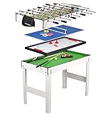 Leomark Multigame Holz Spieltisch - weiße Farbe - Tischfußball, Billard, Hockey, Tischtennis, 4in1 Multifunktionstisch Multiplayer Inkl. komplettem Zubehör, Ab 8 Jahre