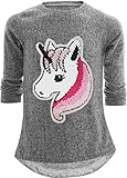 Einhorn Unicorn Pferd Mädchen Kinder Sweatshirt Pullover Wendepailletten Glitzer Bluse Langshirt Pulli (98-104, Einhorn 1 Grau)