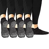 LA Active Yoga Socken - ABS Socken Damen & Herren für Sport, Schwangerschaft, Senioren & mehr - Antirutsch-Socken mit Noppen Gr. 34-47 - Schwarz (4 Paar)