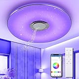 WAYRANK LED Deckenleuchte RGB mit Bluetooth Lautsprecher, 36W Farbwechsel Dimmbar Lampen Deckenlampe mit Fernbedienung und APP-Steuerung für Schlafzimmer