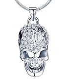 Yumilok Silberfarben Liegierung Rhodiniert Österreichischer Kristall Totenkopf Schädel Anhänger Halskette Kette mit Anhänger für Damen Herren