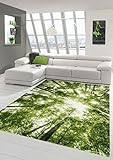 Traum Designer und Moderner Teppich Kurzflor Wohnzimmer Teppich Wald in Grün Weiss Größe 80x150 cm