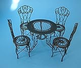 Puppenhaus Gartenmöbel Set Tisch und 4 Stühle grün Metall Miniaturen 1:12