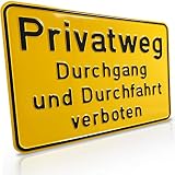 Betriebsausstattung24 Hinweisschild „Privatweg Durchgang und Durchfahrt verboten“ - Zur Grundbesitzkennzeichnung - Weg- & Straßenkennzeichnung - Aluminium - Signalgelb