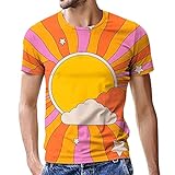 Zhiyao Kurzarm T-Shirt Herren 3D Druck Tee Shirt Sommer Oberteile Slim Fit Beiläufig Kurzarm T-Shirt Rundhals Ausschnitt T-Shirt für Männer M Orange