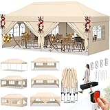 KESSER® Pavillon Faltpavillon 6x3m Festzelt mit 6 abnehmbaren Seitenwänden | Gartenzelt Höhenverstellbar & Wasserdicht + Tasche Bodenanker | Pop-Up Klicksystem UV-Schutz 50+ Partyzelt Beig