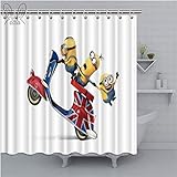 WENHUI Badezimmer Duschvorhänge Minion Pattern Niedlichen Duschvorhang Umweltfreundliche wasserdichte Stoff Badezimmer Vorhang für Kinder Dekor