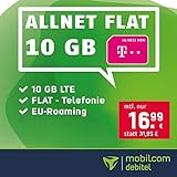 Handyvertrag green LTE 10 GB - Internet-Flat, FLAT Telefonie in alle Deutschen Netze, FLAT EU-Roaming, 24 Monate Laufzeit für nur 16,99€/Monat, Telekom Netz