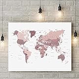 Leinwandgemälde mit Weltkarte, Motiv: rosa und graue Karte, modernes Wohnzimmer-Dekor, 50 x 70 cm, ohne Rahmen