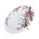 Widmann 66785 - Sonnenschirm aus weißen Reispapier, Asiatischer Sonnenschirm, verziert, Manga, Anime, Kostüm, Karneval, Halloween, Mottoparty